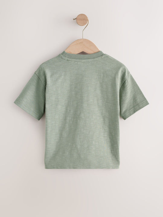 Green Safari Animals Short Sleeve Appliqué T-Shirts 3 Pack (3mths-7yrs)