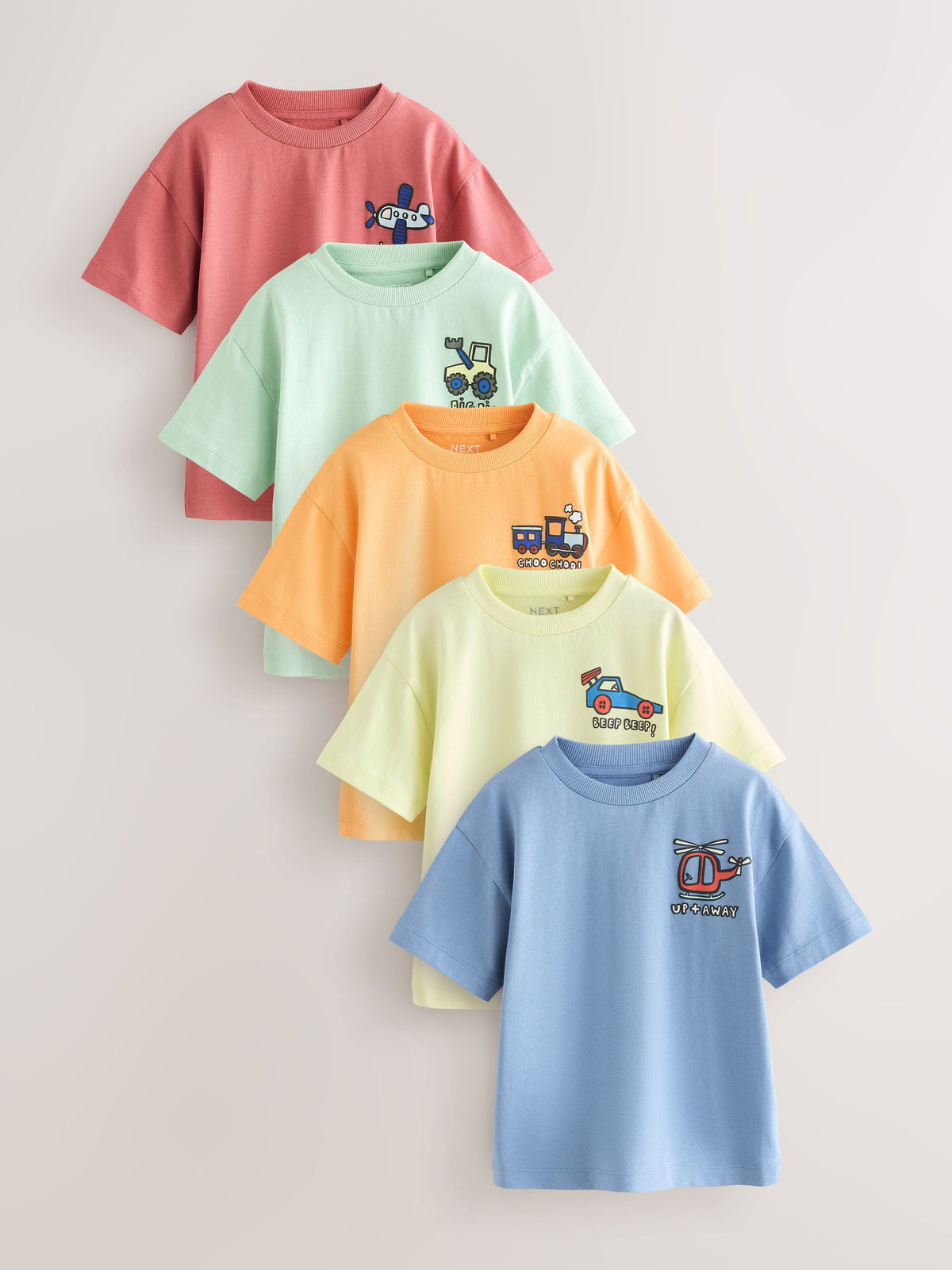 Blue/Green/Red/Orange/Yellow Cars Small Short Sleeve Graphic T-Shirts 5 Pack (3mths-7yrs)