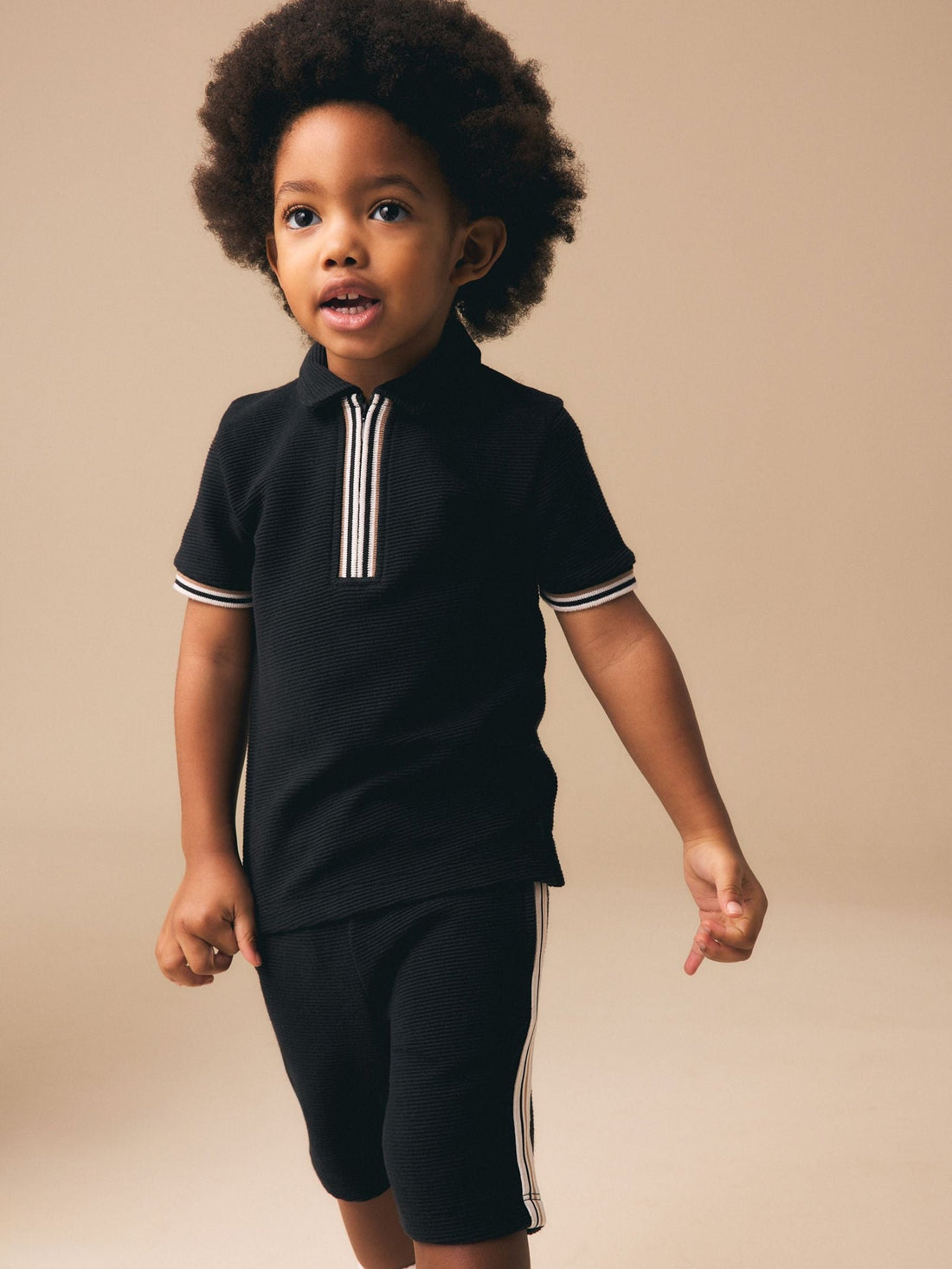 Black Zip Neck Short Sleeve Polo Shirt And Shorts Set (3mths-7yrs)
