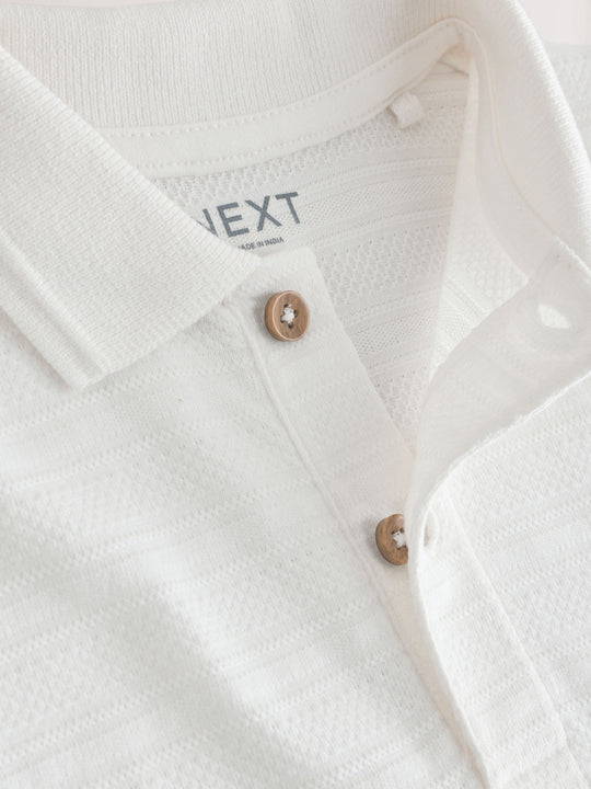 White Short Sleeve Textured Polo Shirt and Shorts Set (3mths-7yrs)