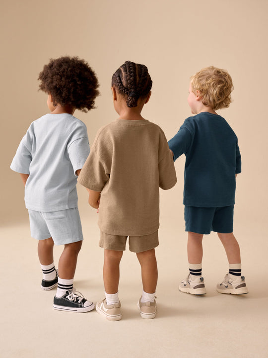 Black/Brown/Neutral Textured Short Sleeve T-Shirt and Shorts Set 3 Pack (3mths-7yrs)