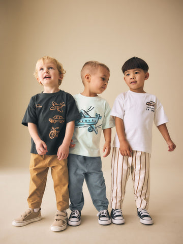 Blue/Black/White Vehicles Short Sleeve T-Shirts & Joggers Set 3 Pack (3mths-7yrs)