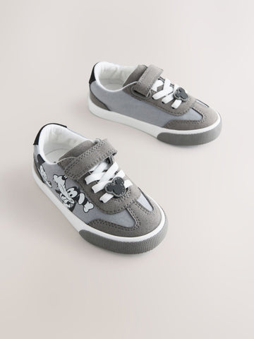 Grey Mickey Mouse Touch Fastening and Elastic Lace Trainers