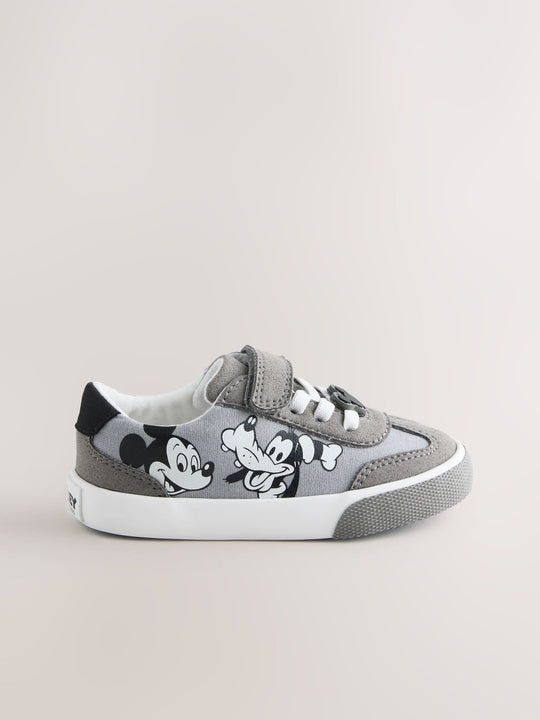 Grey Mickey Mouse Touch Fastening and Elastic Lace Trainers