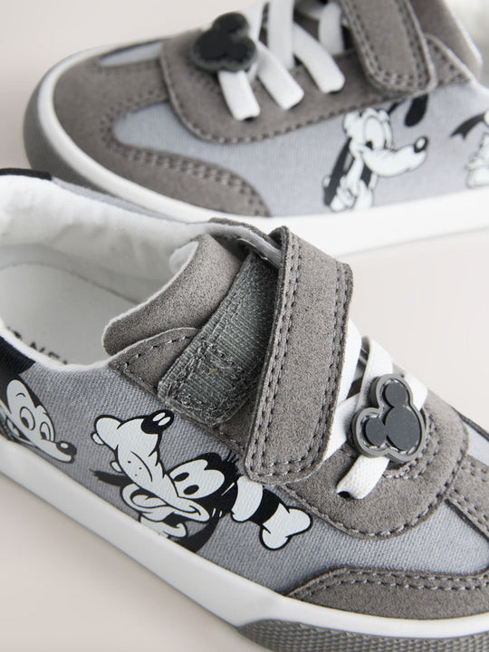Grey Mickey Mouse Touch Fastening and Elastic Lace Trainers
