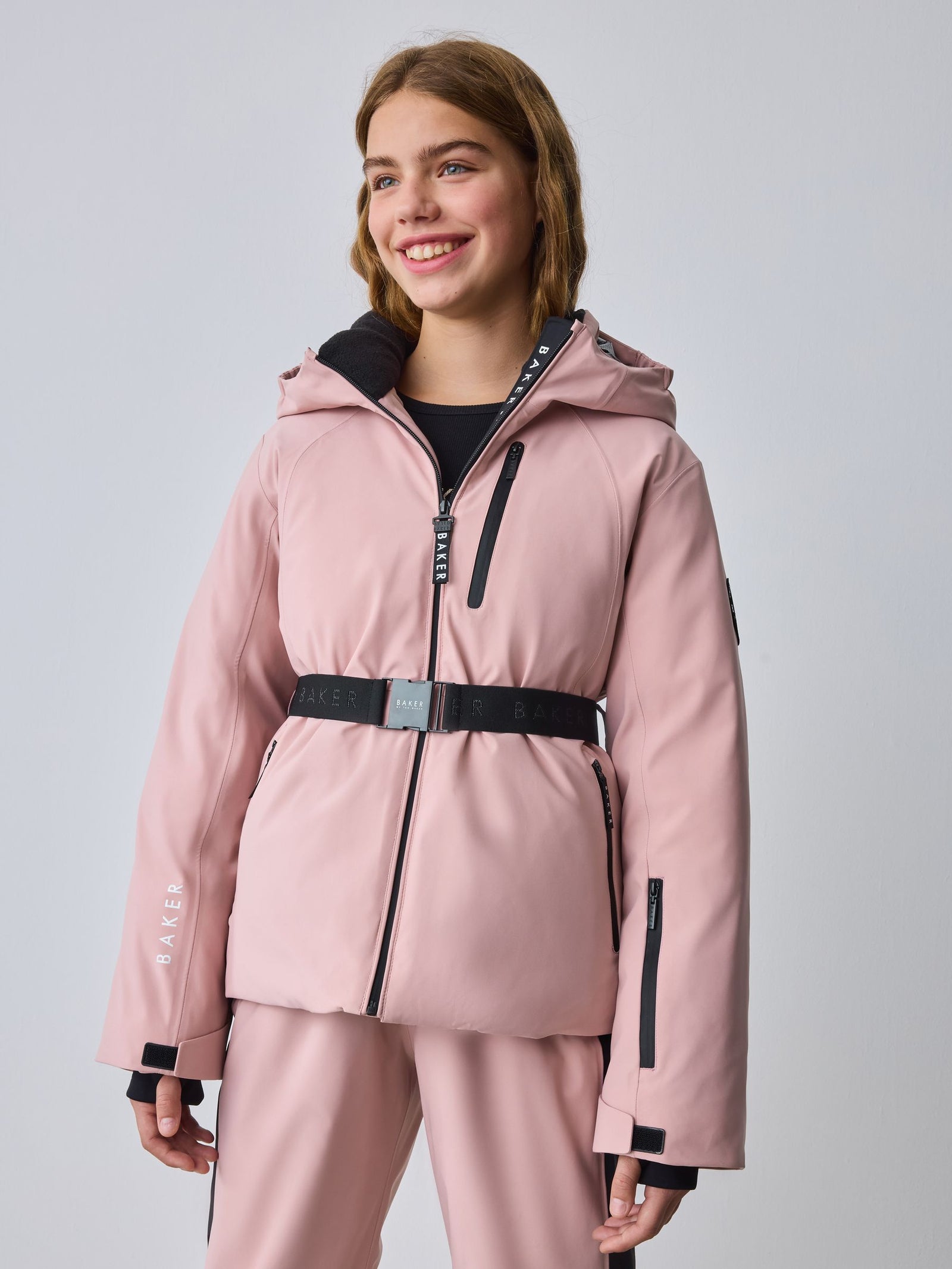 Baker by Ted Baker Pink Waterproof Belted Padded Ski Jacket