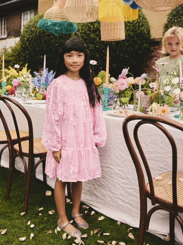 Pink Long Sleeve Sequin Mesh Occasion Dress (3-16yrs)