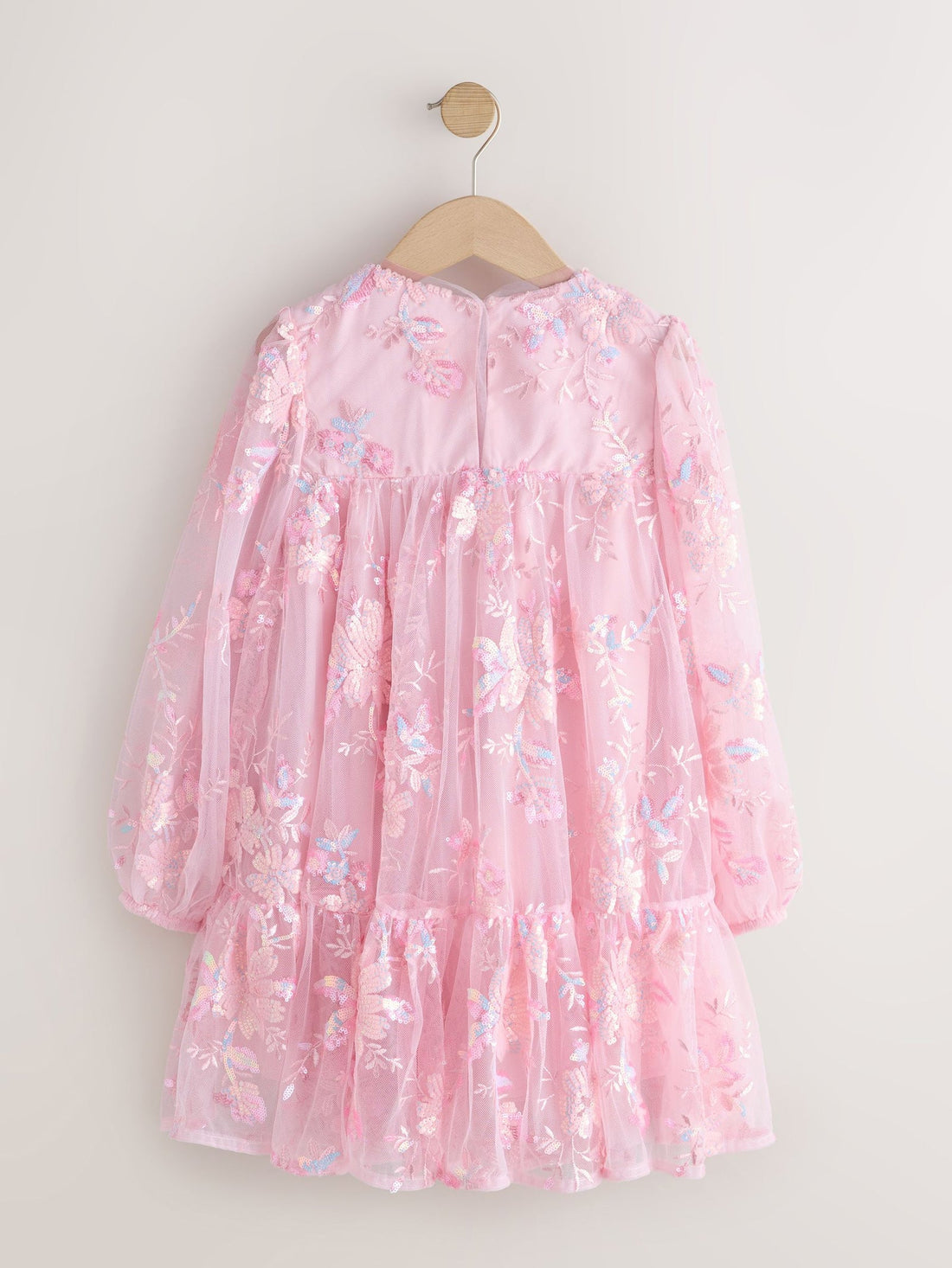 Pink Long Sleeve Sequin Mesh Occasion Dress (3-16yrs)