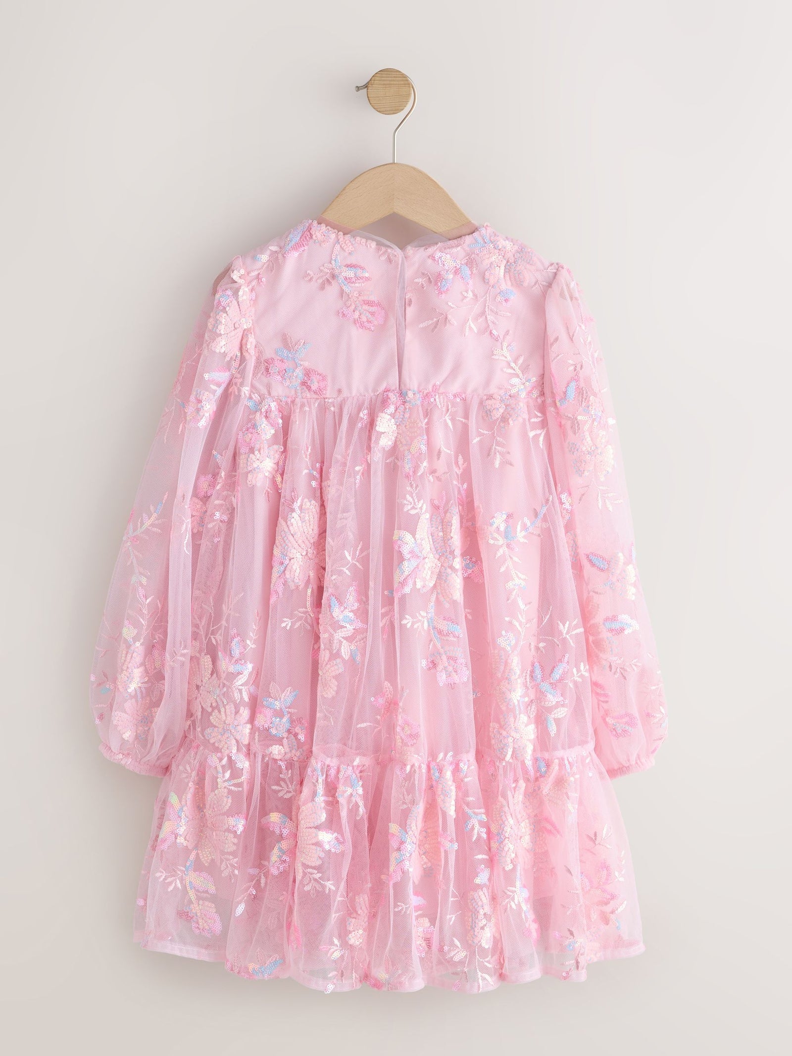 Pink Long Sleeve Sequin Mesh Occasion Dress (3-16yrs)