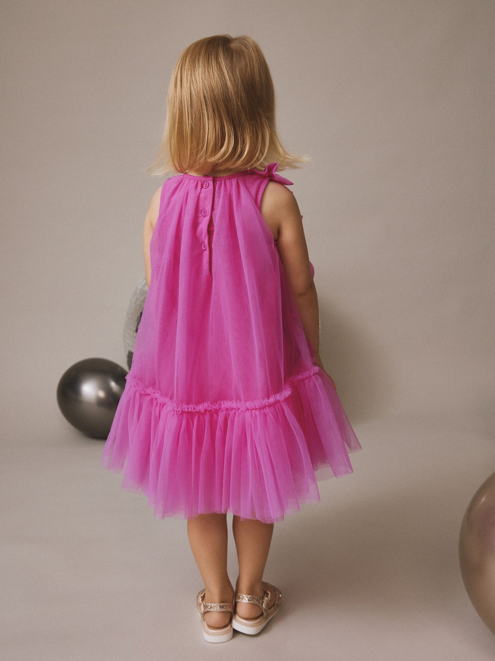 Bright Pink Bows Sleeveless Mesh Dress (3mths-7yrs)