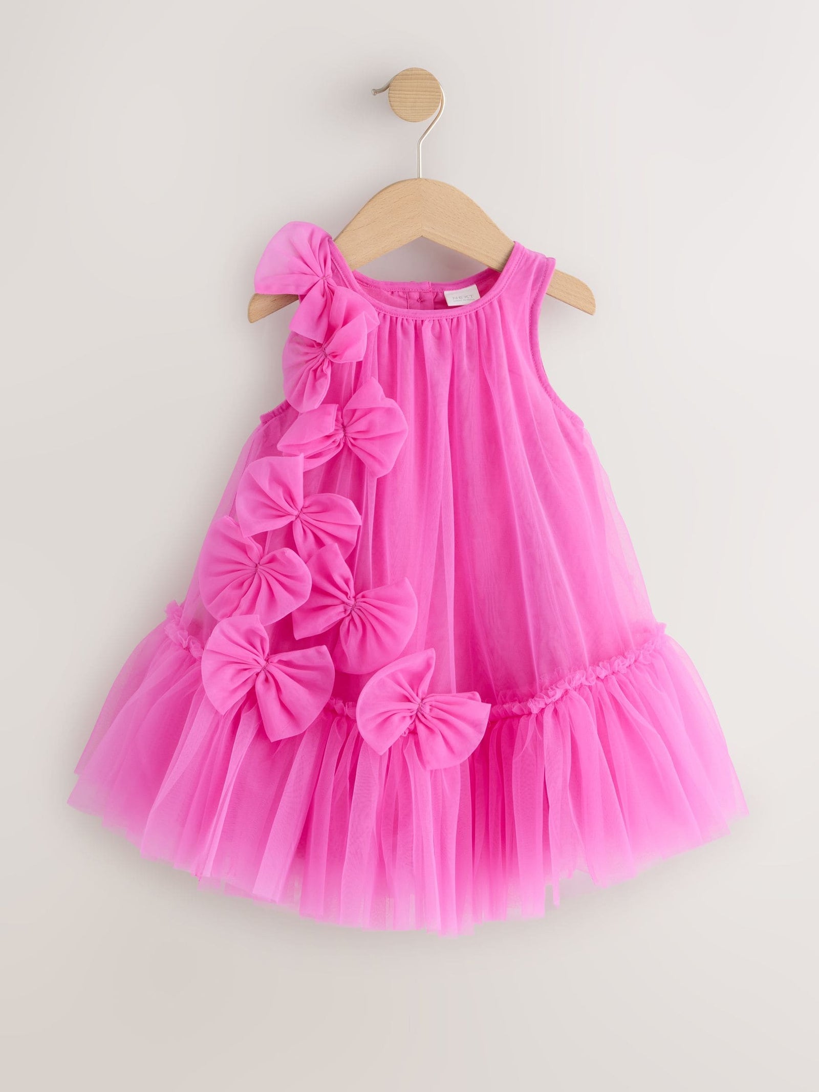 Bright Pink Bows Sleeveless Mesh Dress (3mths-7yrs)