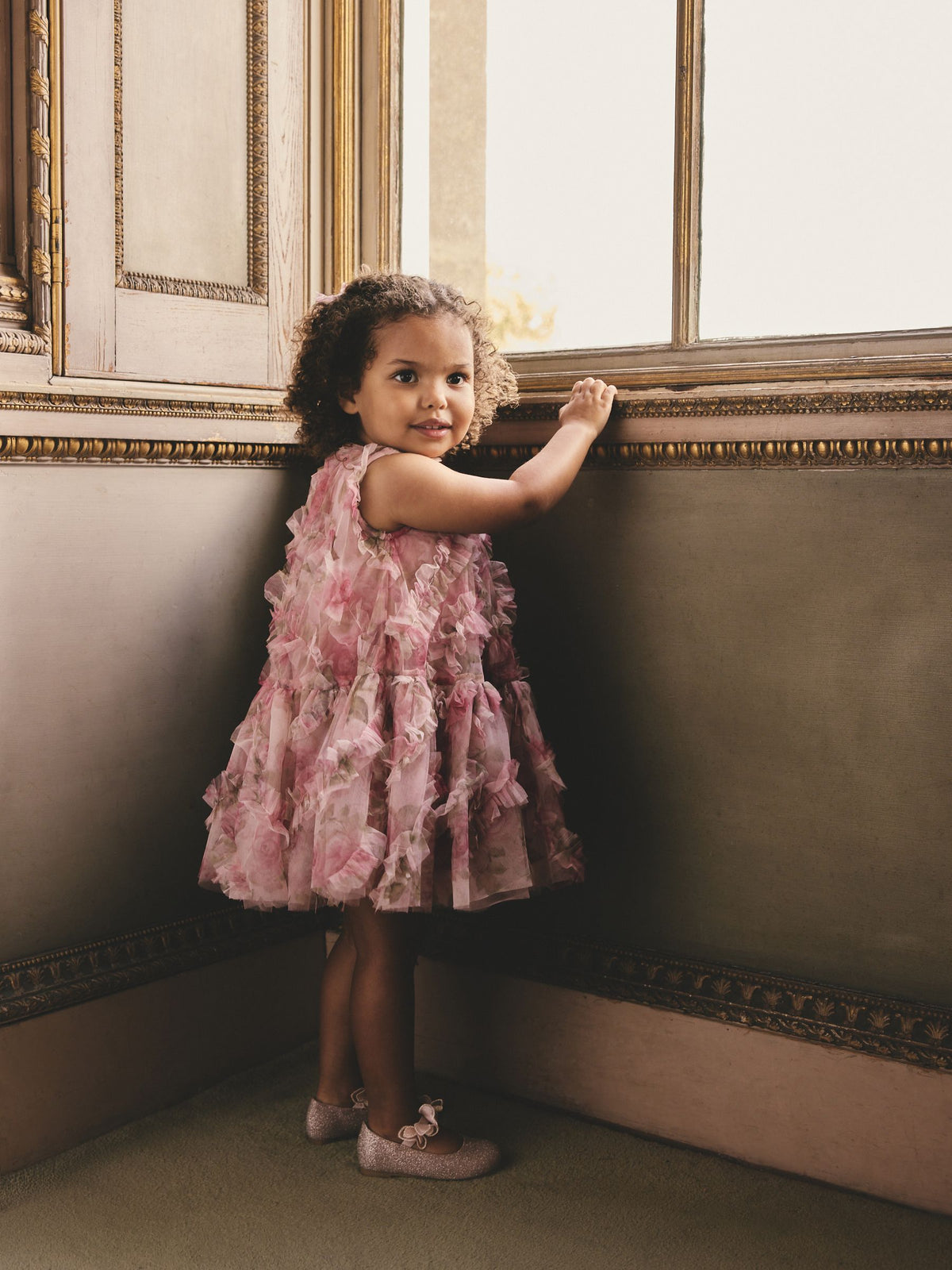 Pink Floral Sleeveless Mesh Dress (3mths-7yrs)