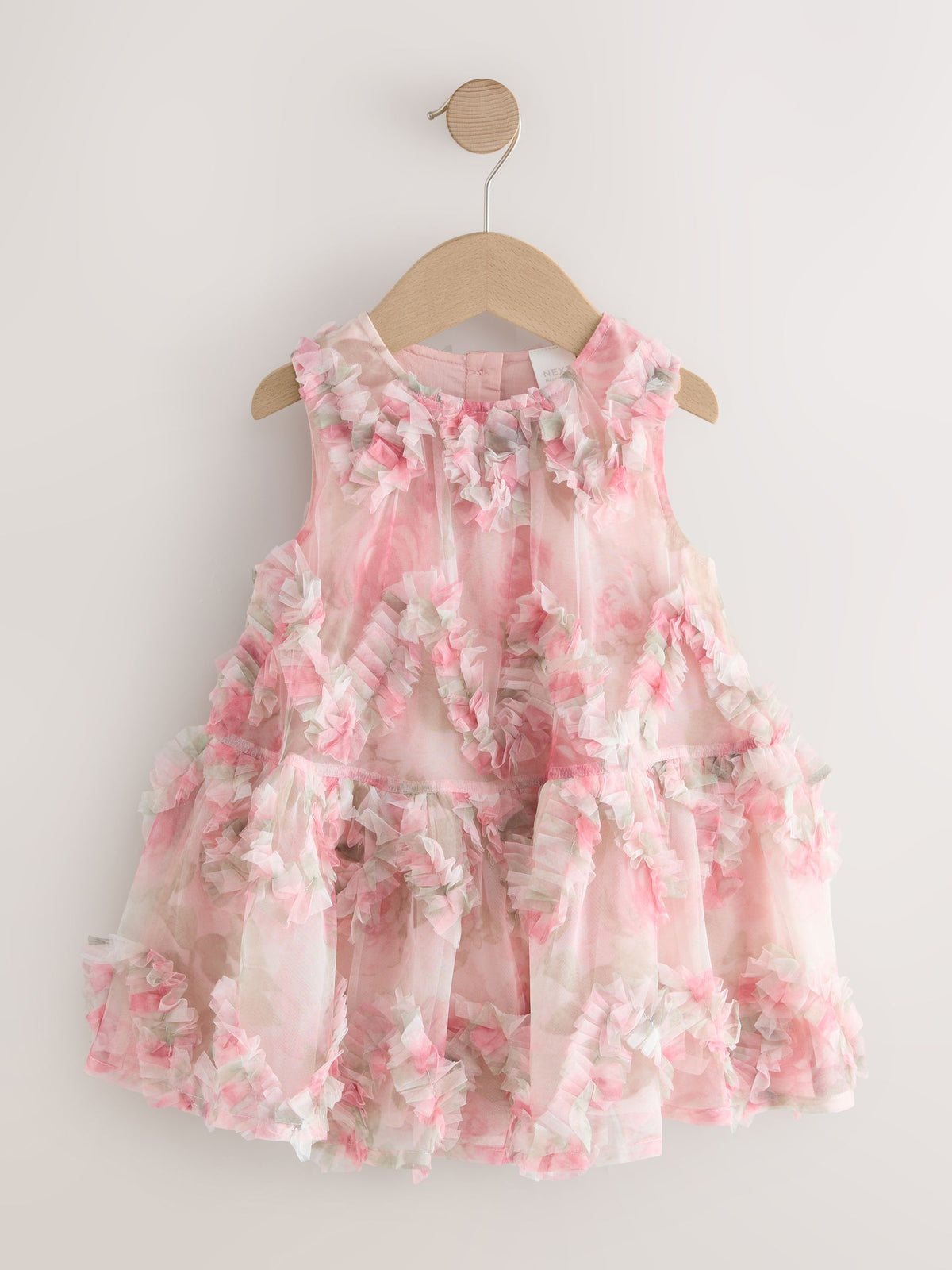 Pink Floral Sleeveless Mesh Dress (3mths-7yrs)