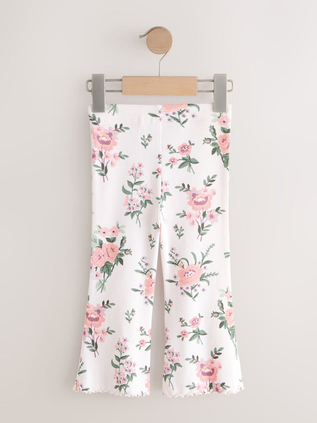 Ecru White Floral Rib Flare Leggings (3mths-7yrs)