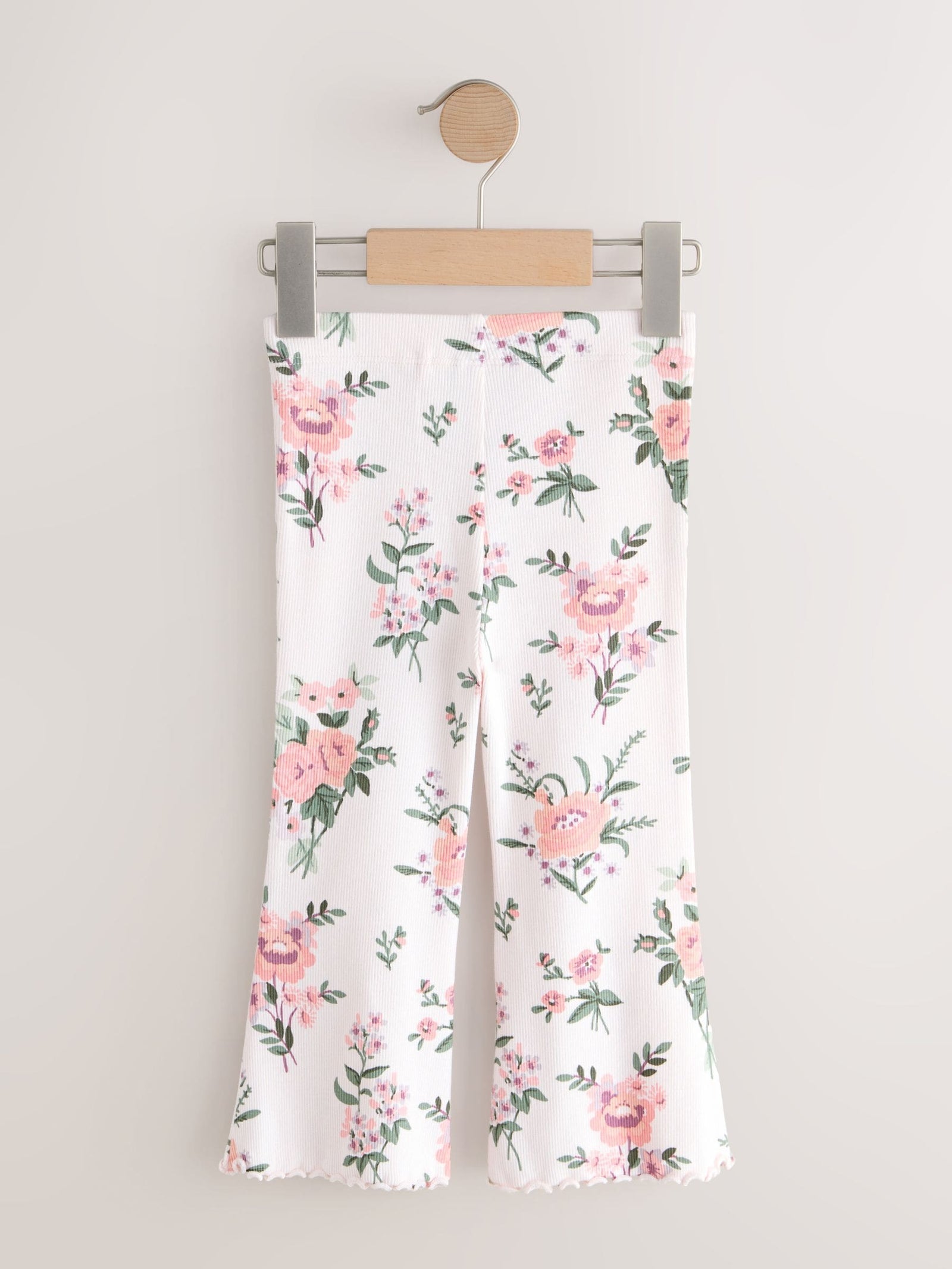 Ecru White Floral Rib Flare Leggings (3mths-7yrs)