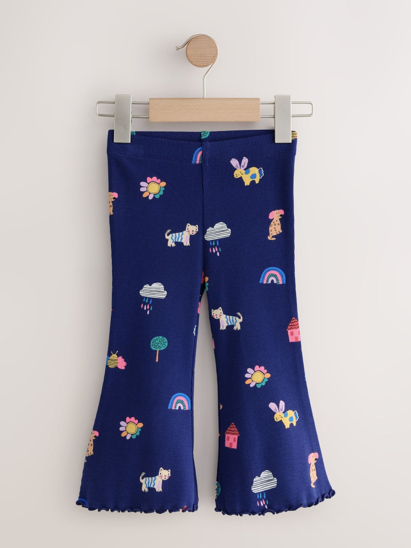 Navy Cats & Dogs Ribbed Flare Leggings (3mths-7yrs)