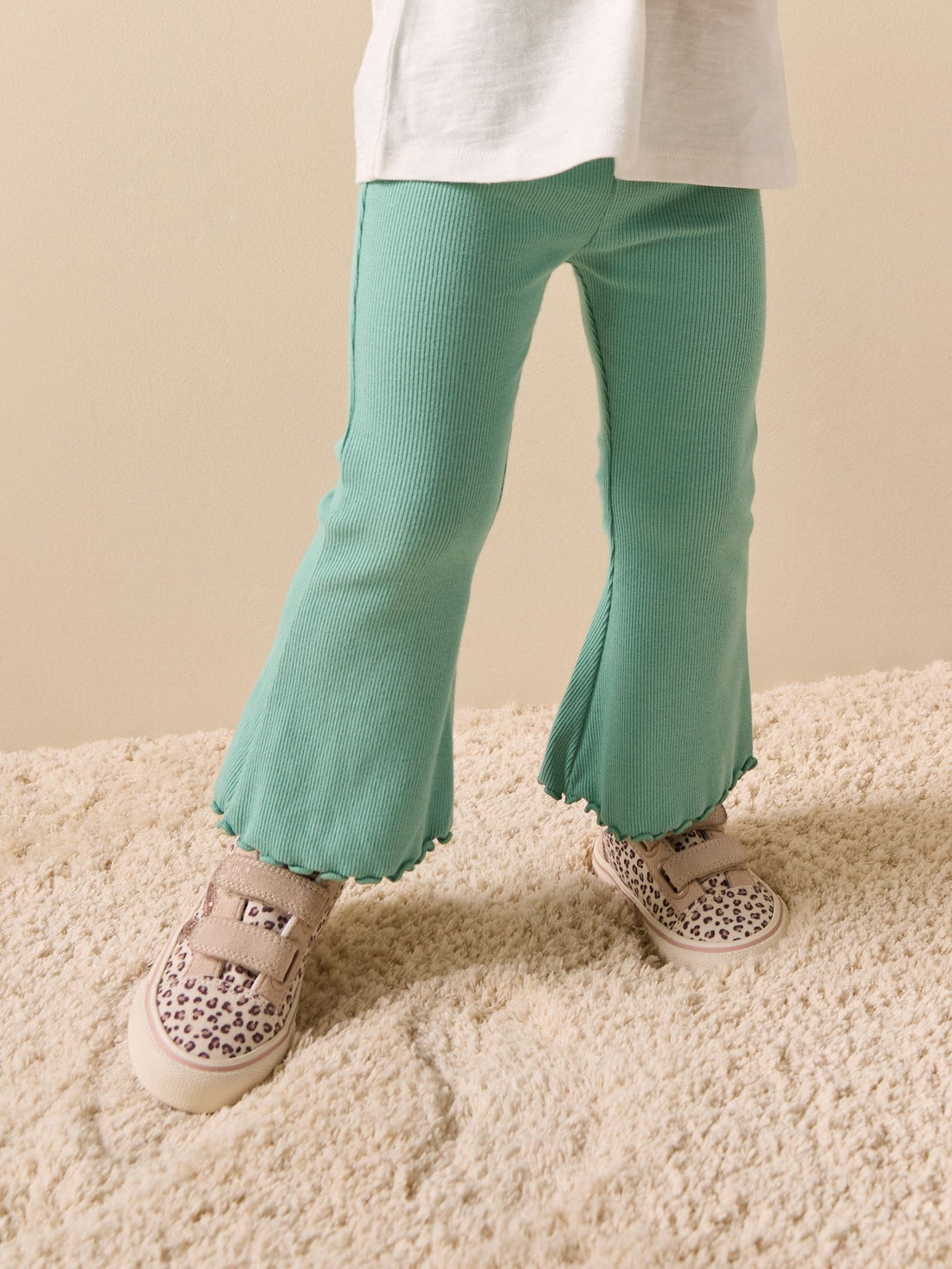 Green Ribbed Flare Leggings (3mths-7yrs)