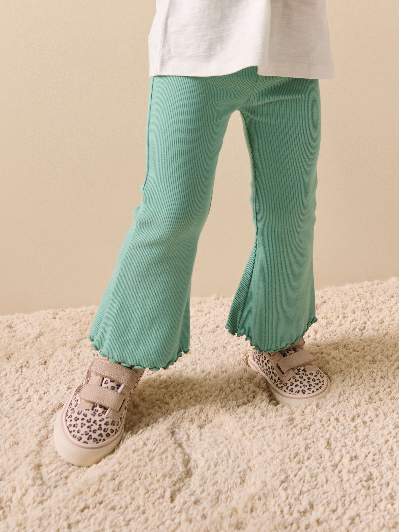 Green Ribbed Flare Leggings (3mths-7yrs)