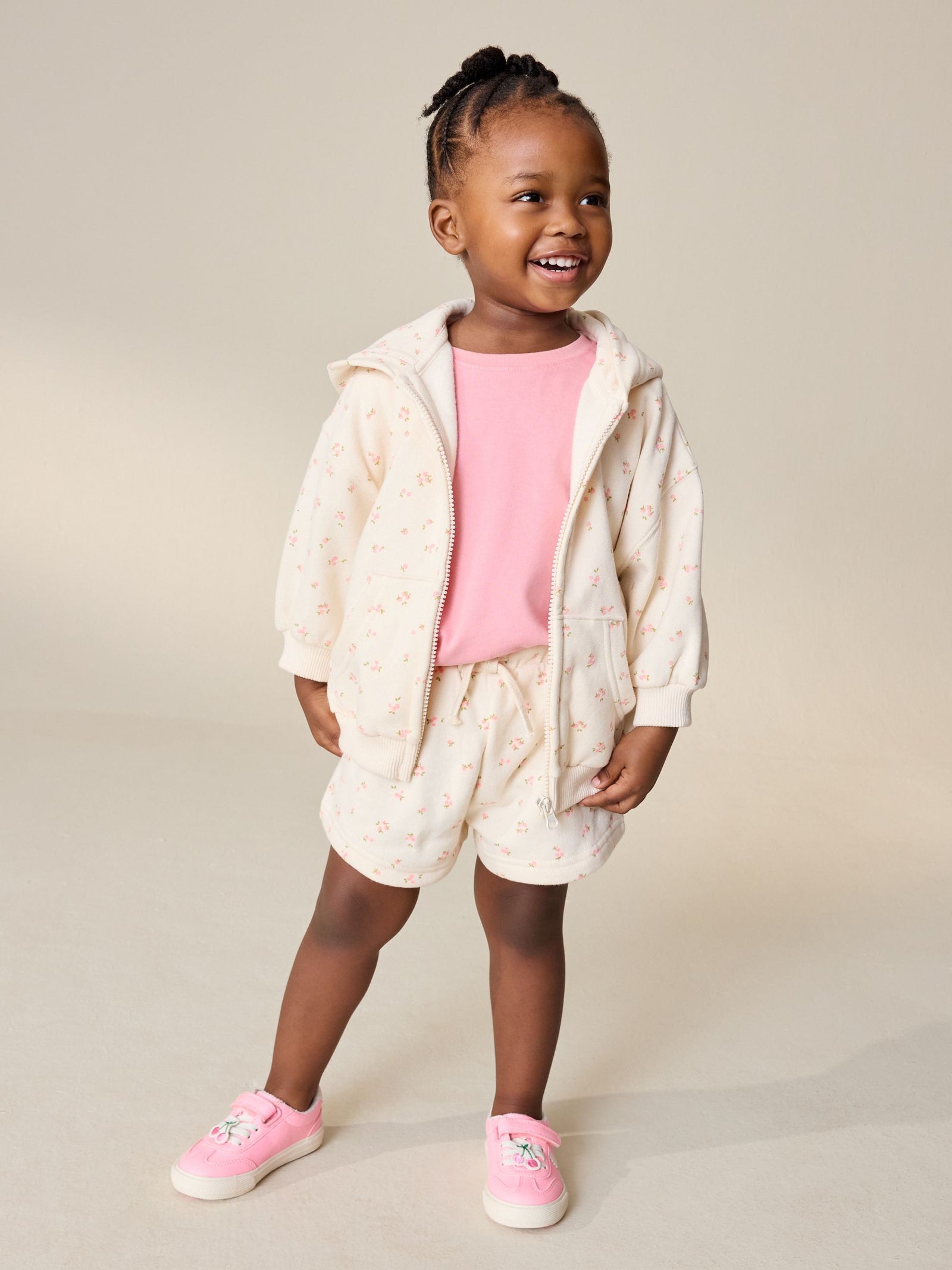 Cream Disty Floral Zip Through Hoodie (3mths-7yrs)
