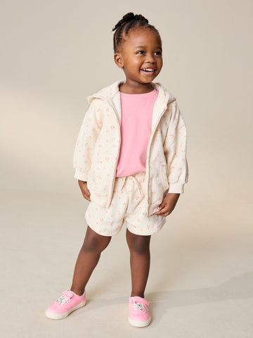 Cream Disty Floral Zip Through Hoodie (3mths-7yrs)