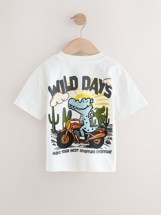 White Dinosaur Oversized Short Sleeve Back Print T-Shirt (3mths-7yrs)