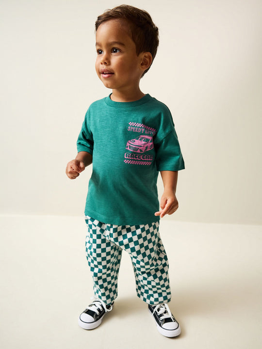 Green/Pink Race Car Short Sleeve Back Print T-Shirt (3mths-7yrs)