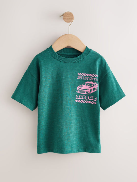 Green/Pink Race Car Short Sleeve Back Print T-Shirt (3mths-7yrs)