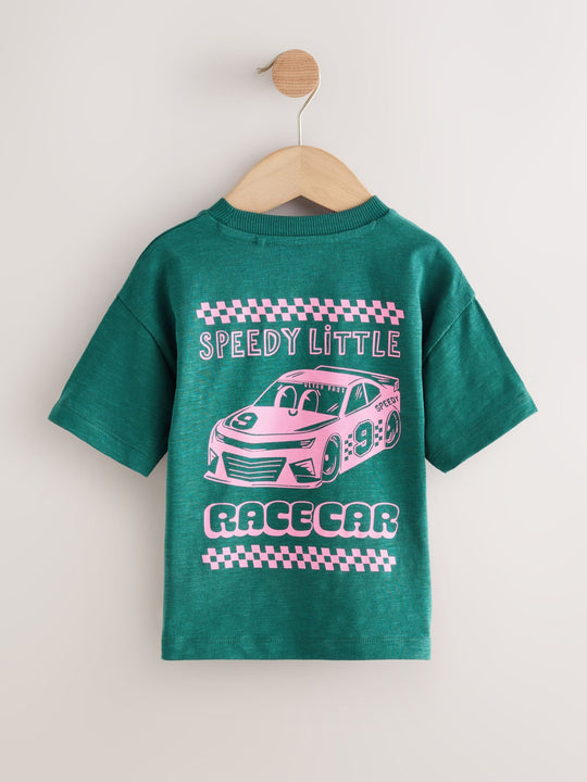 Green/Pink Race Car Short Sleeve Back Print T-Shirt (3mths-7yrs)