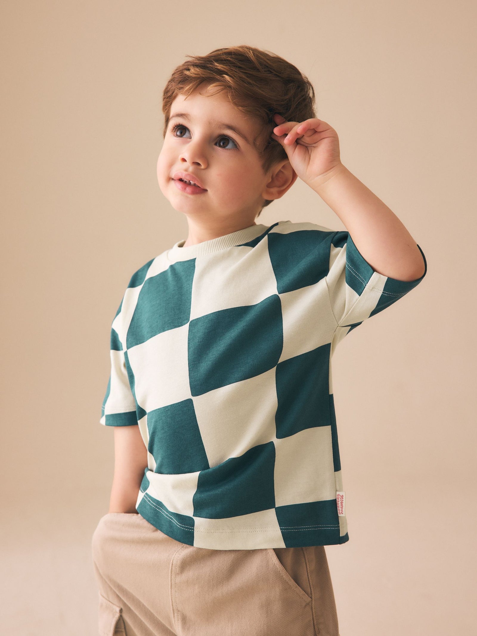 Green/White Wavy Checkerboard Short Sleeve All-Over Print T-Shirt (3 Month-7 Years) (3mths-7yrs)