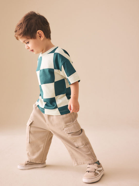 Green/White Wavy Checkerboard Short Sleeve All-Over Print T-Shirt (3 Month-7 Years) (3mths-7yrs)