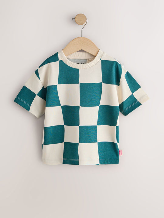 Green/White Wavy Checkerboard Short Sleeve All-Over Print T-Shirt (3 Month-7 Years) (3mths-7yrs)