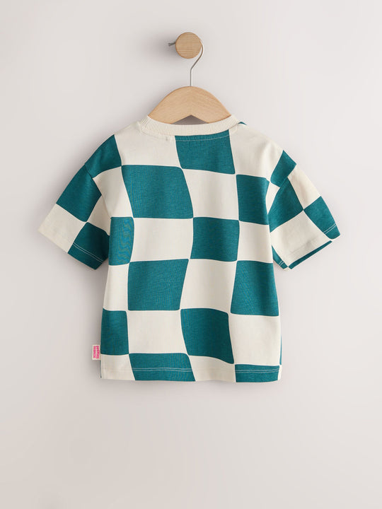Green/White Wavy Checkerboard Short Sleeve All-Over Print T-Shirt (3 Month-7 Years) (3mths-7yrs)