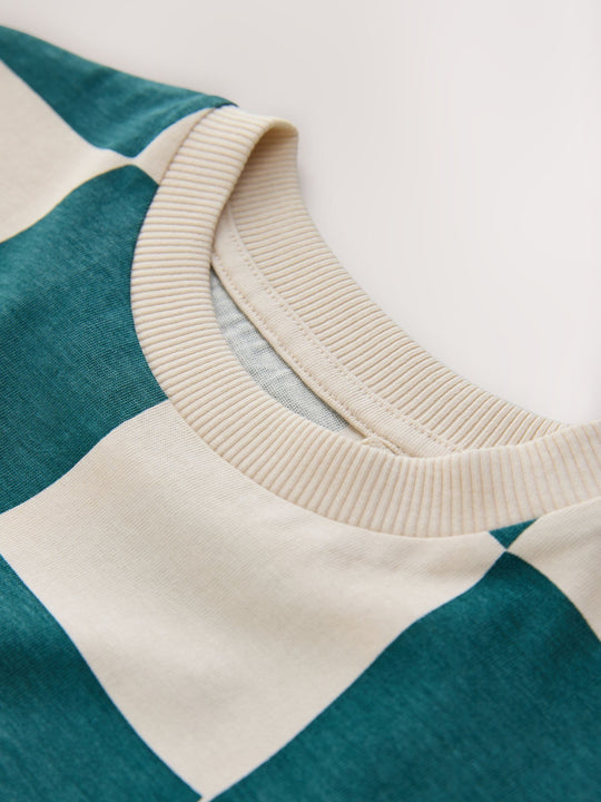 Green/White Wavy Checkerboard Short Sleeve All-Over Print T-Shirt (3 Month-7 Years) (3mths-7yrs)