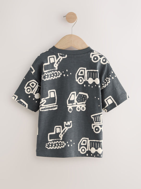 Black/White Digger Short Sleeve All-Over Print T-Shirt (3 Month-7 Years) (3mths-7yrs)
