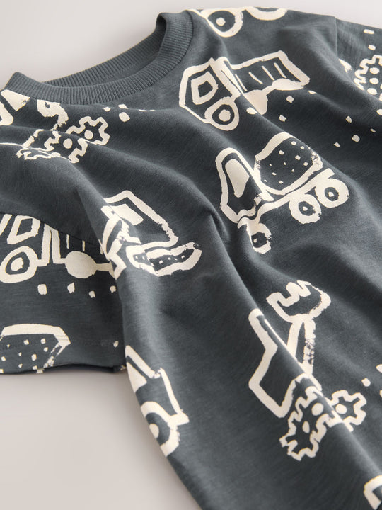 Black/White Digger Short Sleeve All-Over Print T-Shirt (3 Month-7 Years) (3mths-7yrs)