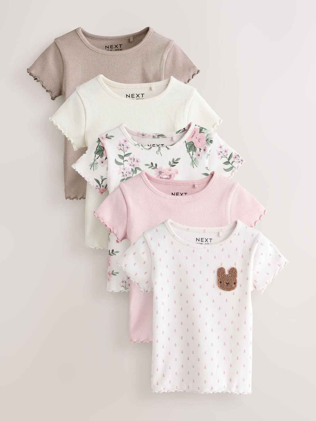 Pink Ribbed Short Sleeve Tops 5 Pack (3mths-7yrs)