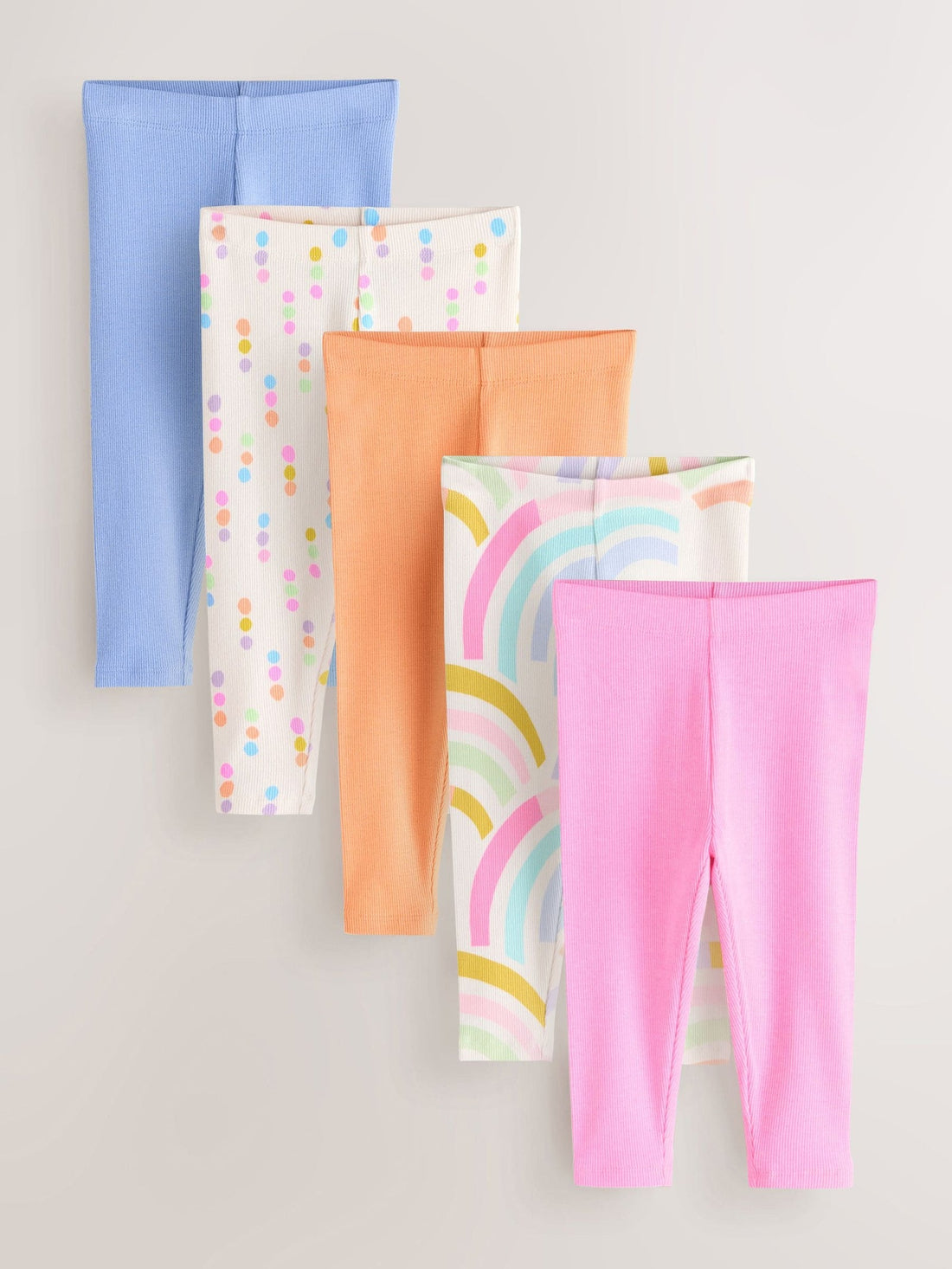 Pastel Rainbow Ribbed Leggings 5 Pack (3mths-7yrs)