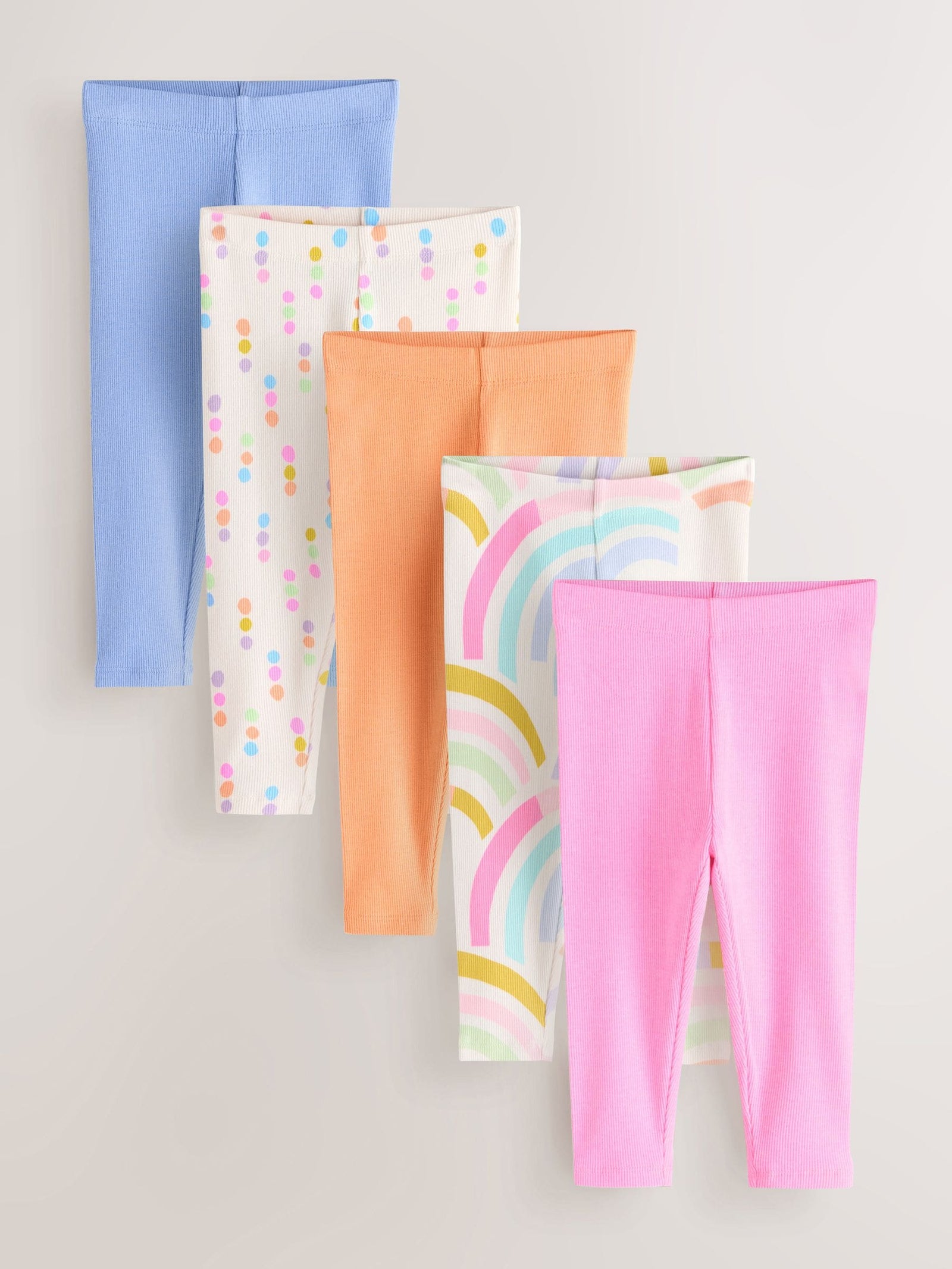 Pastel Rainbow Ribbed Leggings 5 Pack (3mths-7yrs)