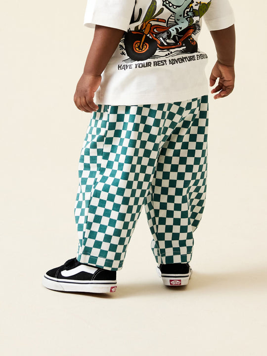 Green/White Checkerboard Single Wide Leg Jersey Joggers (3mths-7yrs)