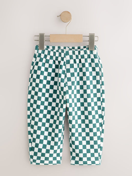 Green/White Checkerboard Single Wide Leg Jersey Joggers (3mths-7yrs)