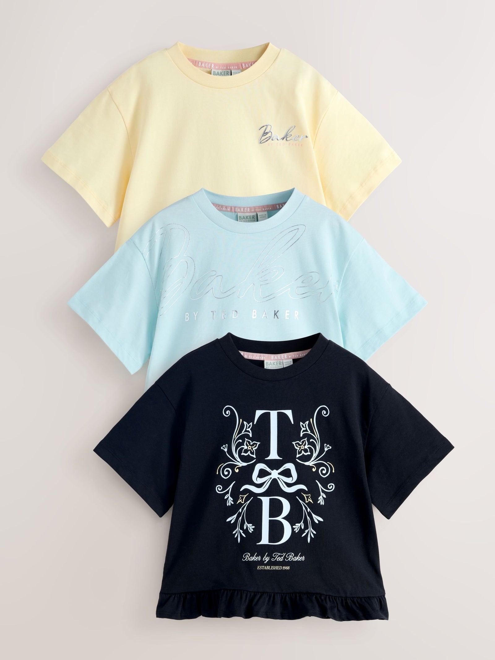 Baker by Ted Baker 3 Pack Boxy Fit Frill Graphic Printed T-Shirts
