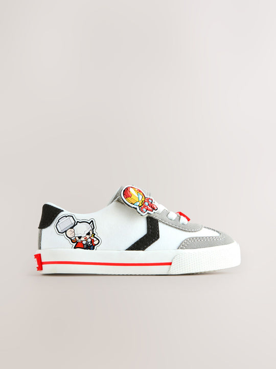 White/Black Standard Fit (F) Marvel Touch Fastening Elastic Lace Trainers
