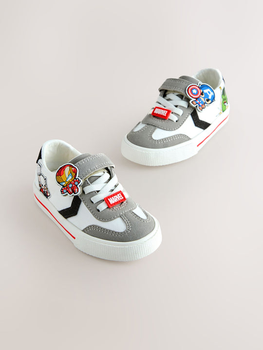 White/Black Standard Fit (F) Marvel Touch Fastening Elastic Lace Trainers