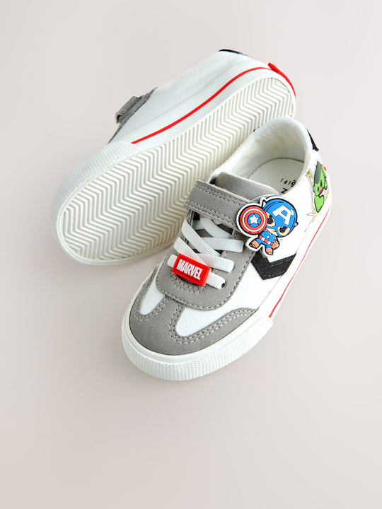 White/Black Standard Fit (F) Marvel Touch Fastening Elastic Lace Trainers