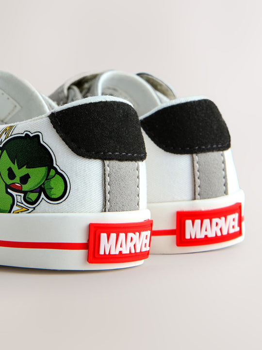 White/Black Standard Fit (F) Marvel Touch Fastening Elastic Lace Trainers