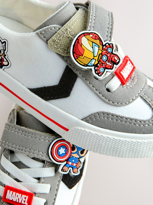 White/Black Standard Fit (F) Marvel Touch Fastening Elastic Lace Trainers