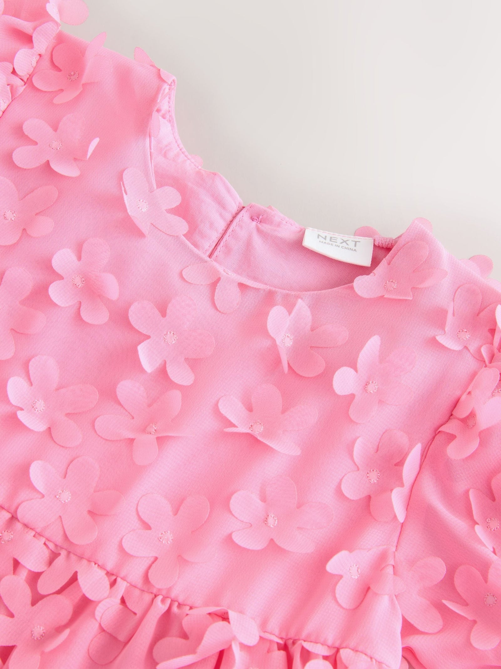 Bright Pink Short Sleeve 3D Flowers Dress (3mths-8yrs)