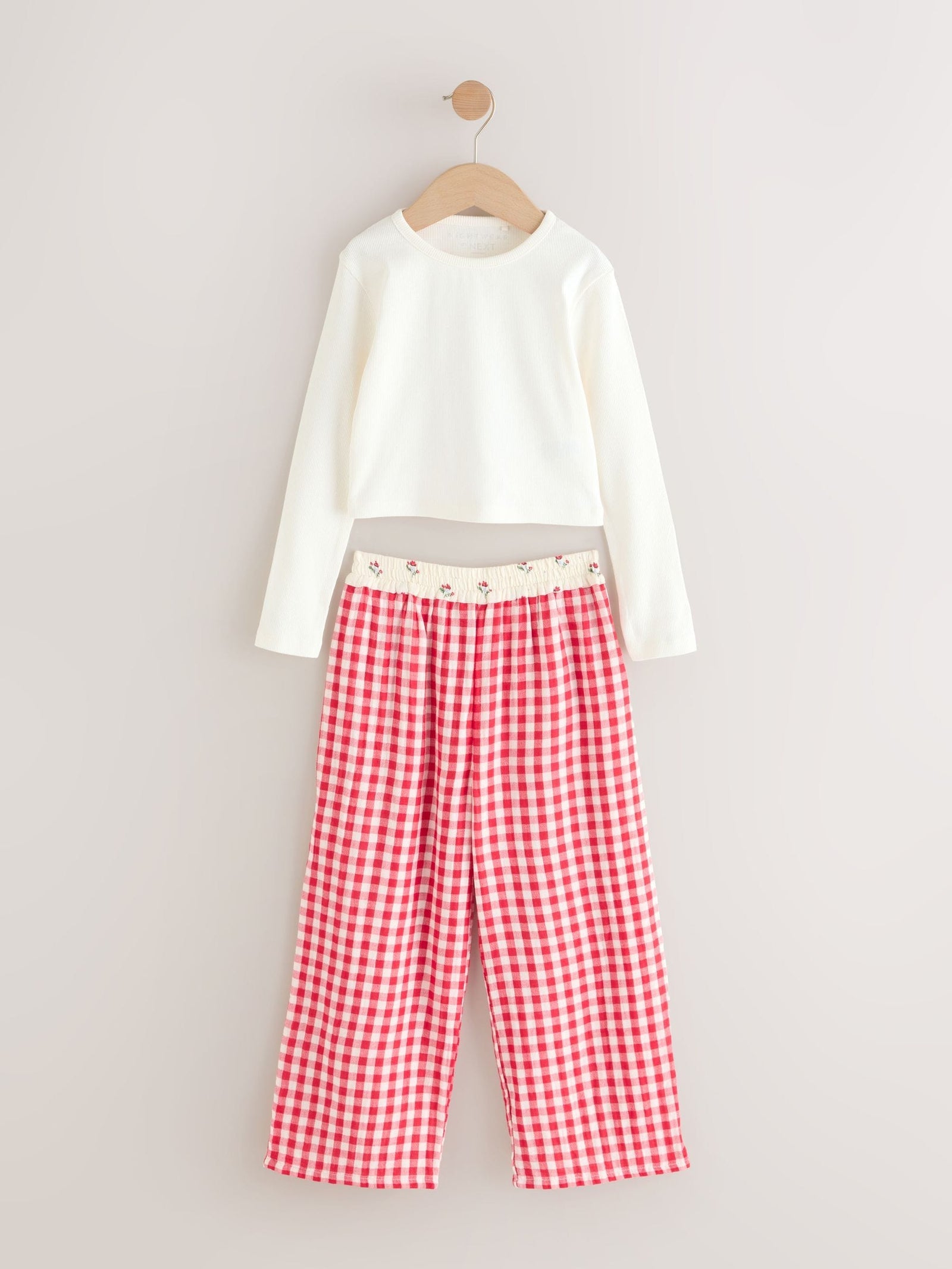 Red/Ecru gingham Wide Leg Pyjamas (3-16yrs)