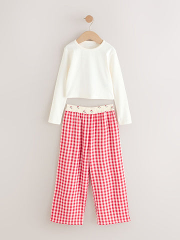 Red/Ecru gingham Wide Leg Pyjamas (3-16yrs)