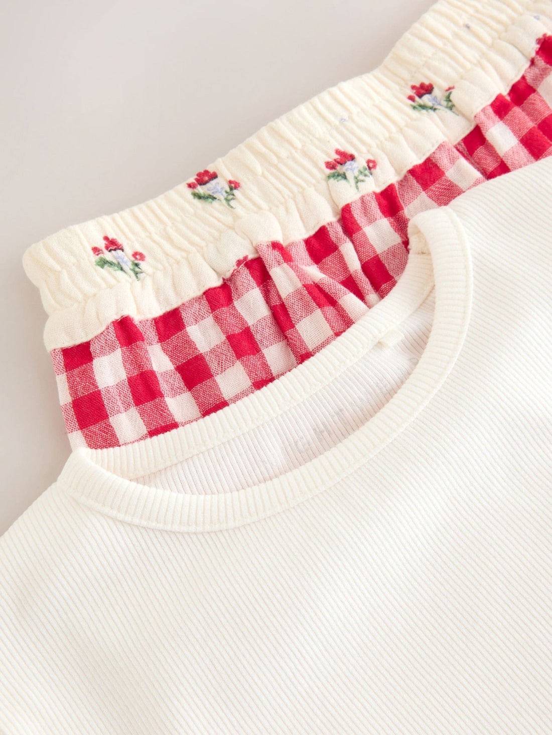 Red/Ecru gingham Wide Leg Pyjamas (3-16yrs)